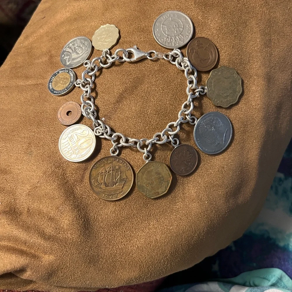 Vintage Coin Charm Bracelet - Sterling Silver Tone Women’s Jewelry